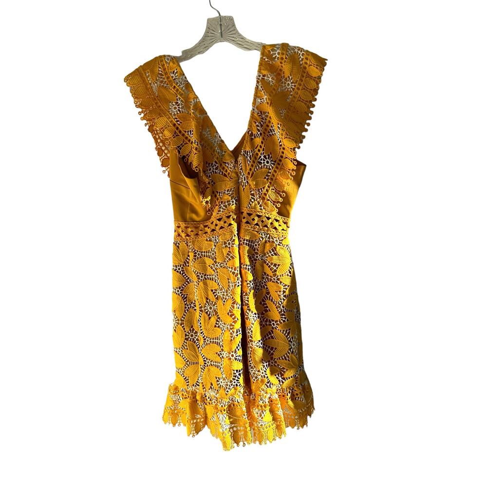 Aijek Yellow Marianna Eyelet Party Lace Embroidered Ruffle Mini Dress Size 2 - Picture 7 of 11